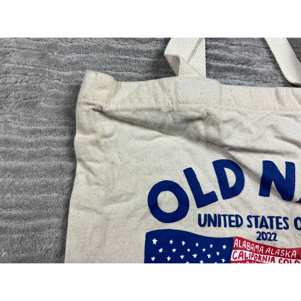 Old Navy Tote Bag Unisex OS Cream 2022 Flag Print Canvas United States of All - Picture 2 of 10
